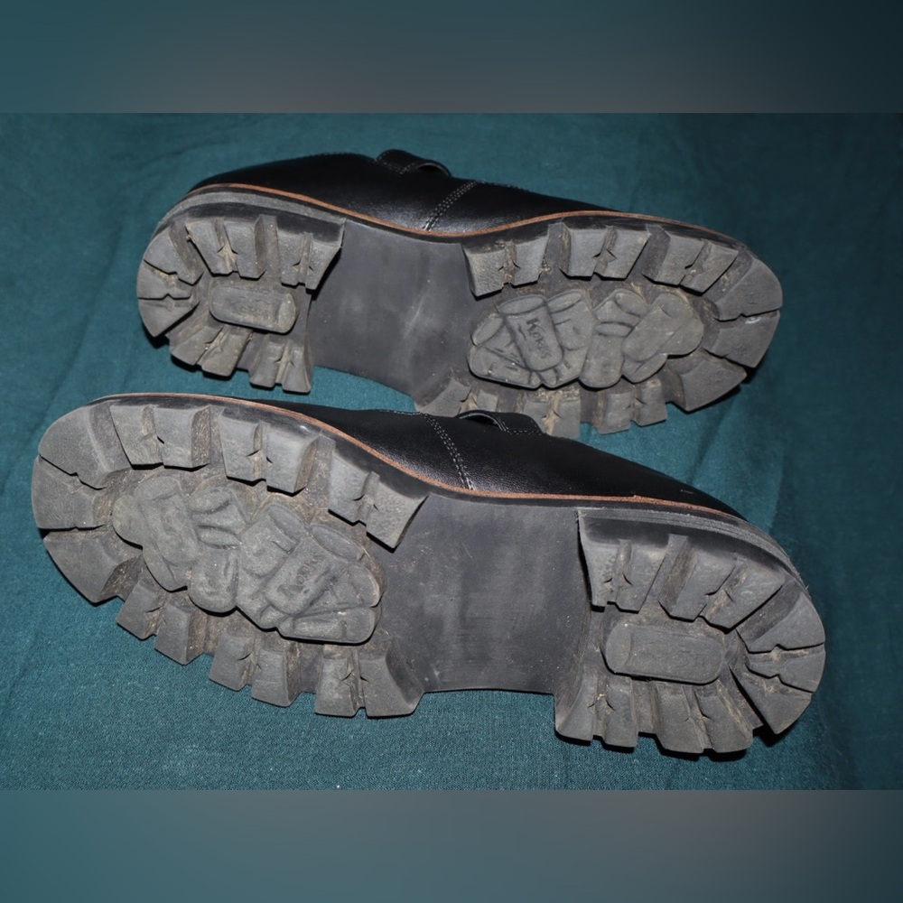 Kork-Ease Black Leather T-Strap Platform Clogs with Tan Trim - Picture 4 of 4